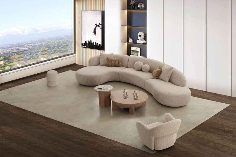 SOFA SECCIONAL ESTACIONARIO EN TELA TEXTURIZADA BEIGE Y BLANCO