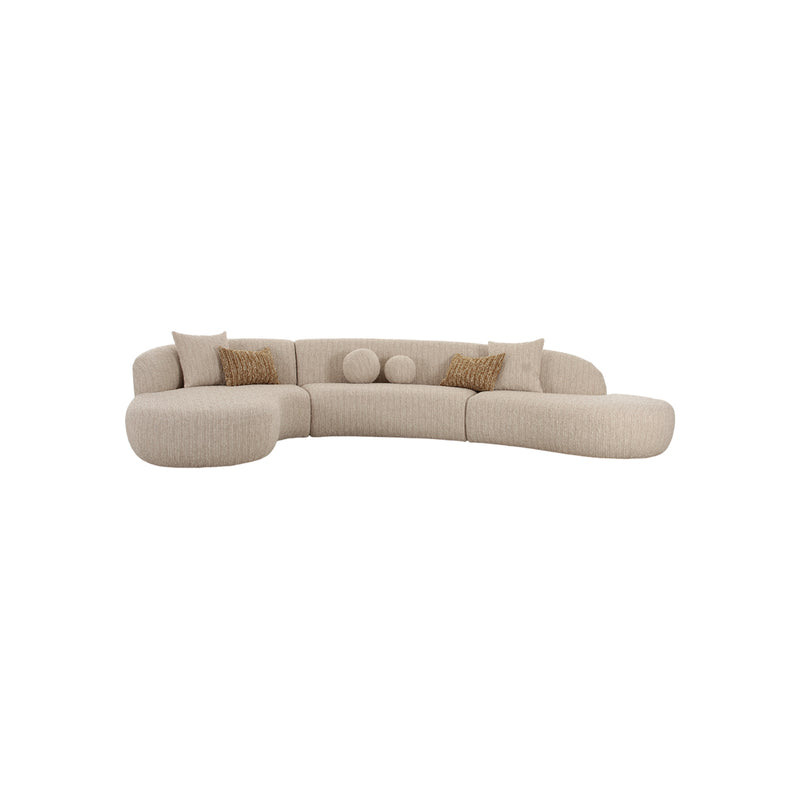 SOFA SECCIONAL ESTACIONARIO EN TELA TEXTURIZADA BEIGE Y BLANCO