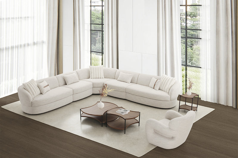 SOFA SECCIONAL ESTACIONARIO EN TELA BLANCA