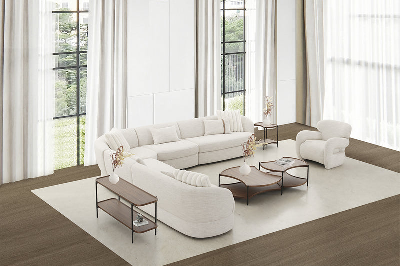 SOFA SECCIONAL ESTACIONARIO EN TELA BLANCA
