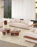 SOFA ESTACIONARIO DE TRES ASIENTOS EN TELA TEXTURIZADA BEIGE