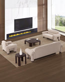 SOFA ESTACIONARIO DE TRES ASIENTOS EN TELA BEIGE