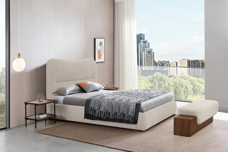 CAMA KING EN TELA BEIGE