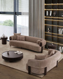 SOFA ESTACIONARIO DE TRES ASIENTOS EN TELA MARRON