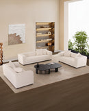 SOFA ESTACIONARIO DE DOS ASIENTOS EN TELA TEXTURIZADA BLANCA