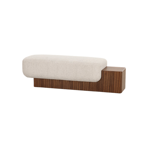 BANCO EN TELA BLANCA Y BASE ACABADO DE MADERA