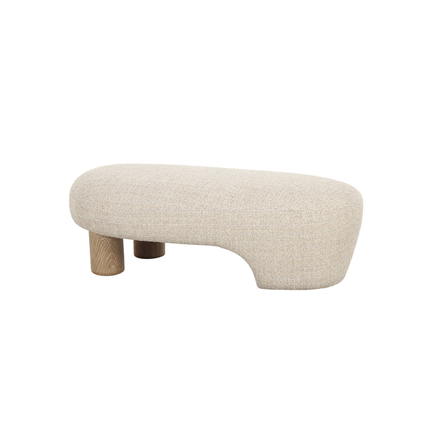 OTOMAN EN TELA BEIGE Y ACABADO DE MADERA