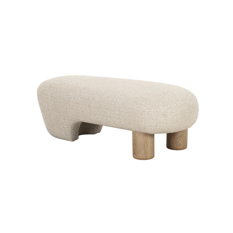 OTOMAN EN TELA BEIGE Y ACABADO DE MADERA