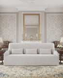 SOFA ESTACIONARIO DE TRES ASIENTOS EN TELA TEXTURIZADA GRIS