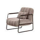 BUTACA ESTACIONARIA EN TELA MARRON Y PATAS CAFE Y BRAZOS ACABADO DE MADERA