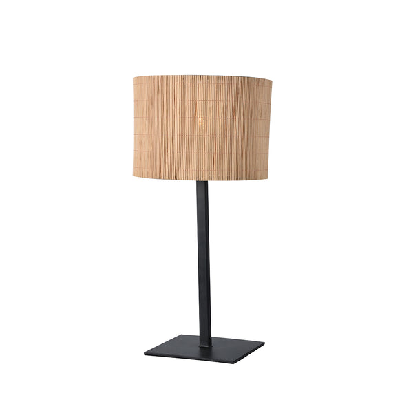 LAMPARA DE MESA, PANTALLA COLOR MADERA, BASE NEGRA