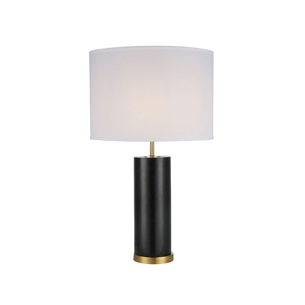 LAMPARA DE MESA CON  BASE DE MARMOL NEGRA Y PANTALLA BLANCA