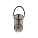 GLASS & STIANLESS STEEL LANTERN WITH ROPE HANDLE  8.25x17