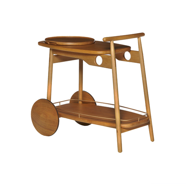 CARRITO DE BAR CARIOCA EN MADERA DE ACABADO NATURAL, METAL DORADO