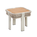 MESA LATERAL GRIS EN CUERDA BEIGE CON TOPE ACABADO DE MADERA