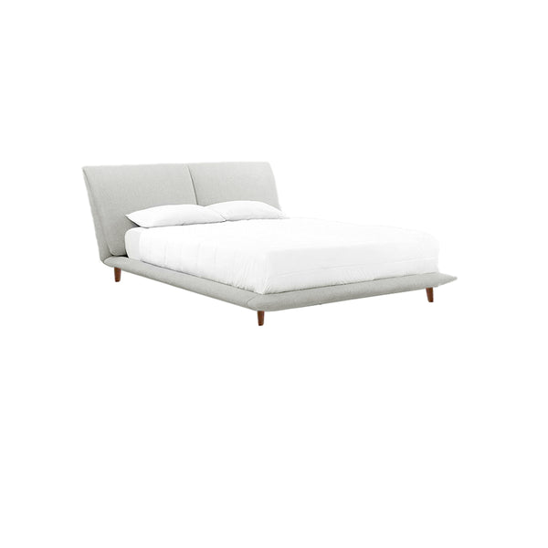 CAMA KING BYRON EN TELA GRIS Y PATAS MARRONES