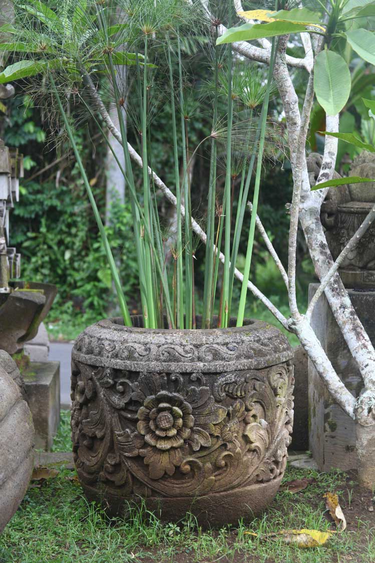 MACETERO DE PIEDRA CON DETALLES DE GIRASOL