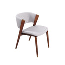 SILLA DE COMEDOR EN TELA GRIS Y PATAS ACABADO EN MADERA CON CASQUILLOS DORADOS