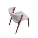 SILLA DE COMEDOR EN TELA GRIS Y PATAS ACABADO EN MADERA CON CASQUILLOS DORADOS