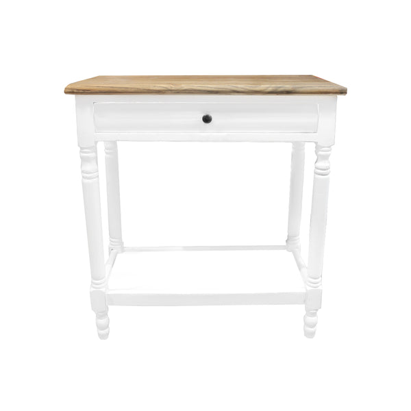 MESA LATERAL BLANCA CON TOPE DE MADERA