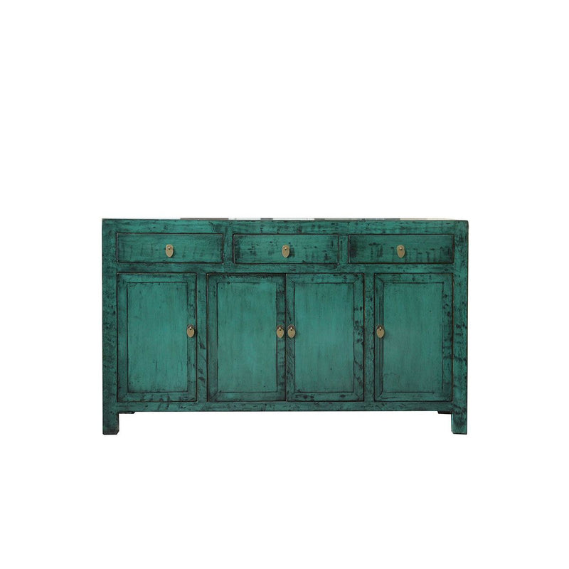 GABINETE VERDE DE TRES GAVETAS Y CUATRO PUERTAS