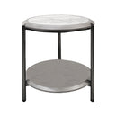 MESA LATERAL CON TOPE ESTILO MARMOL Y ACABADO MADERA GRIS