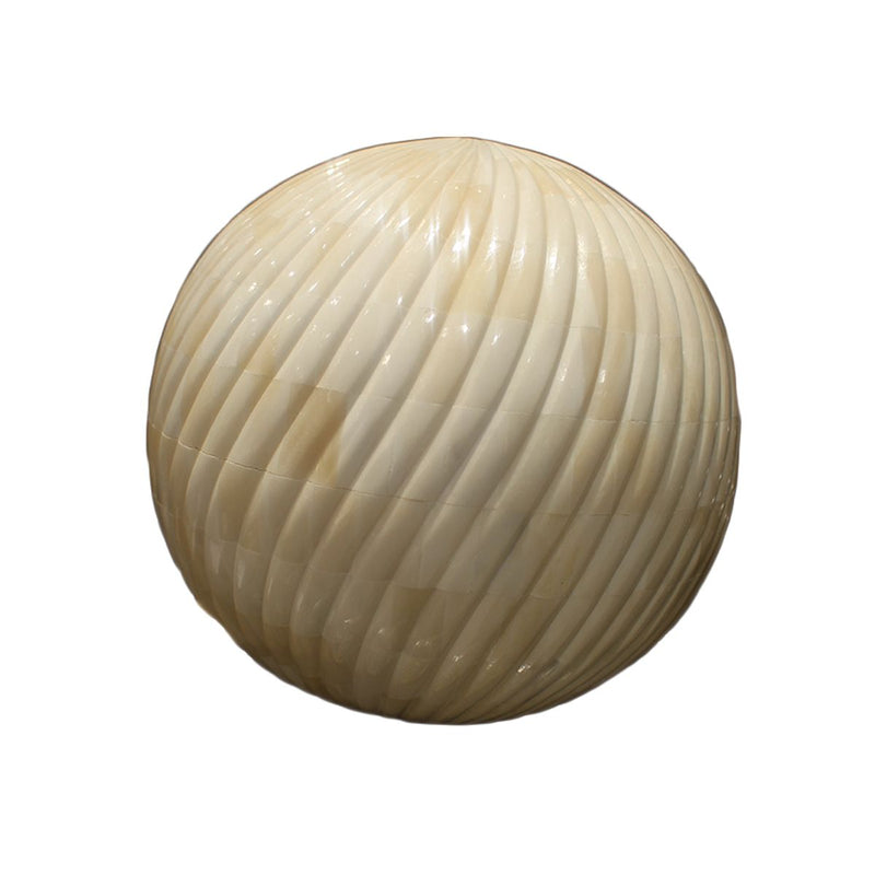 8" WOODEN SPHERE WITH BONE CARVING