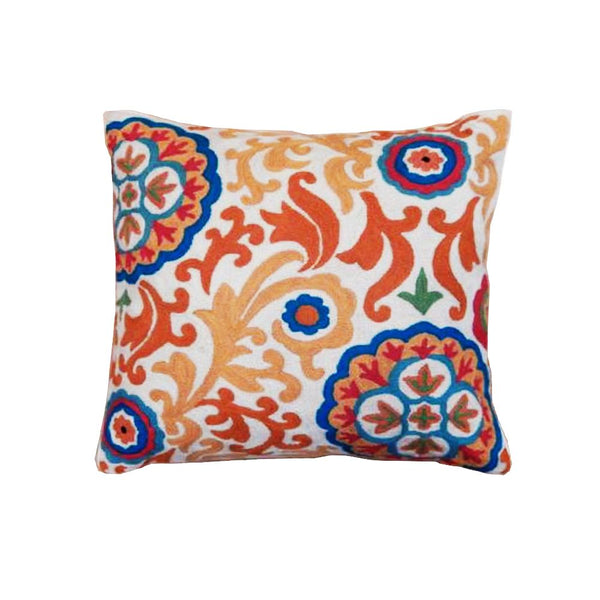 HAND EMBROIDERED WOOLEN CUSHION MULTI  20X20