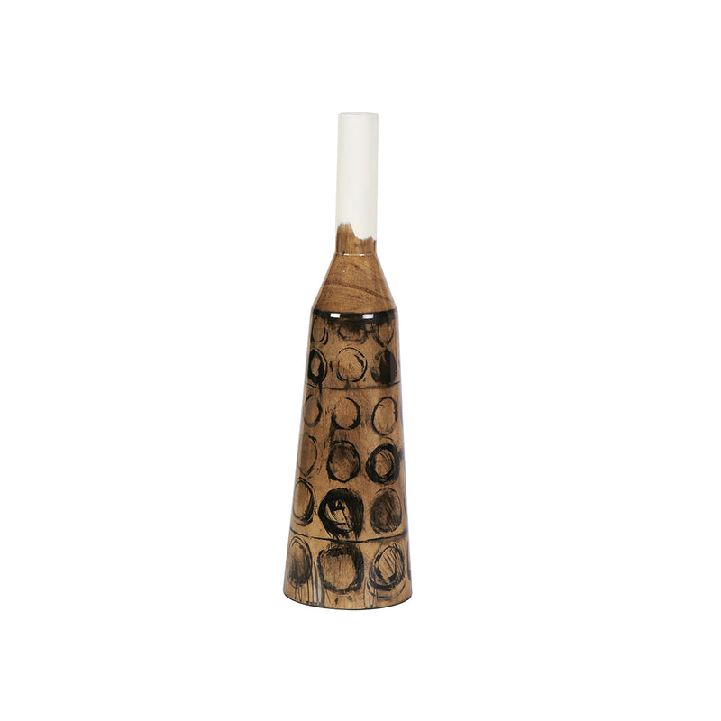 FLORERO CAMPANA DE MADERA, BLANCO, MARRON Y NEGRO