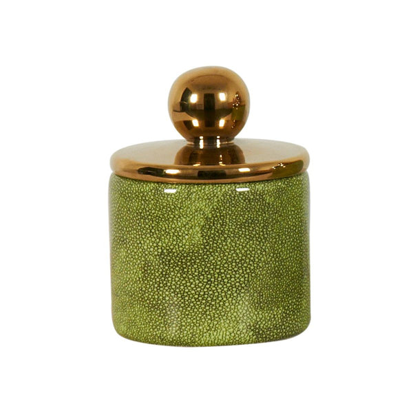 RECIPIENTE DE PORCELANA VERDE SHAGREEN Y DORADO