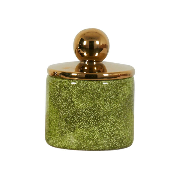 RECIPIENTE DE PORCELANA VERDE SHAGREEN Y DORADO