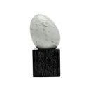 PORCELAIN OSTRICH EGG ON WOOD BASE WHITE MARBLE AND BLACK