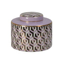 ***JARRON DE PORCELANA CON TAPA ROSADO LILA