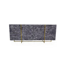 BUFETERA EN CRISTAL GRIS TIPO MARMOL CON TOPE DE ESPEJO GRIS Y BASE DORADA