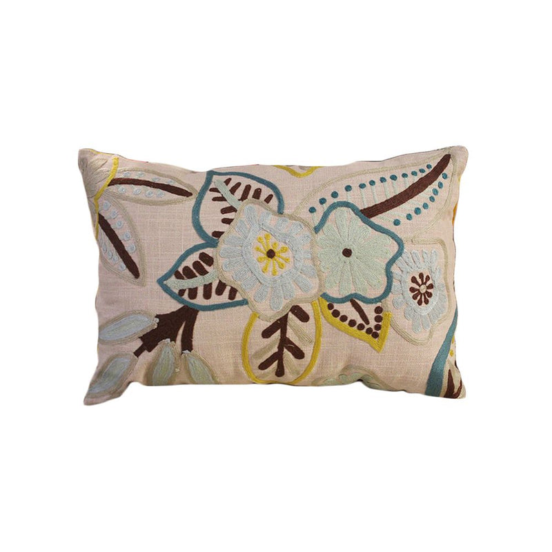 CREWEL EMBROIDERED CUSHION COVER WITH FILLER