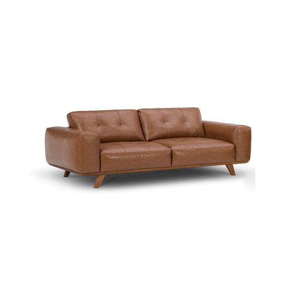 SOFA ESTACIONARIO DE 3 ASIENTOS TAPIZADO CON FRENTE DE PIEL MARRON