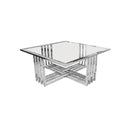 MESA DE CENTRO  PLATEADA CON TOPE DE VIDRIO