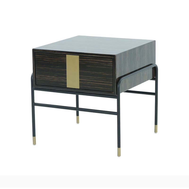 MESA LATERAL LAMINADA DE PATAS NEGRAS CON CASQUILLOS DORADOS
