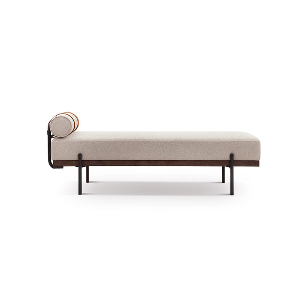 DAYBED EN TELA MARRON CLARO Y PATAS MARRONES
