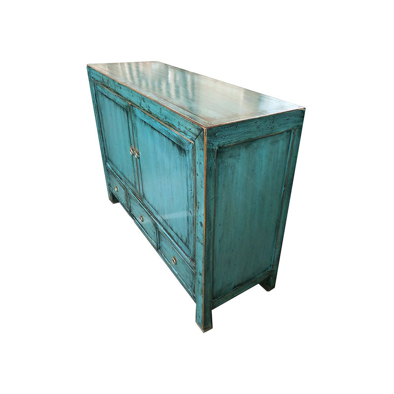 GABINETE DE DOS PUERTAS Y TRES GAVETAS AZUL VERDOSO BRILLANTE NO.21