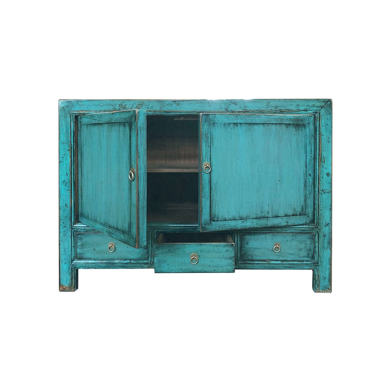 GABINETE DE DOS PUERTAS Y TRES GAVETAS AZUL VERDOSO BRILLANTE NO.21