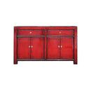 GABINETE EN MADERA ROJO BRILLANTE  DE DOS PUERTAS Y CUATRO GAVETAS NO.18