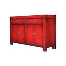 GABINETE EN MADERA ROJO BRILLANTE  DE DOS PUERTAS Y CUATRO GAVETAS NO.18