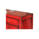 GABINETE EN MADERA ROJO BRILLANTE  DE DOS PUERTAS Y CUATRO GAVETAS NO.18