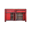 GABINETE EN MADERA ROJO BRILLANTE  DE DOS PUERTAS Y CUATRO GAVETAS NO.18