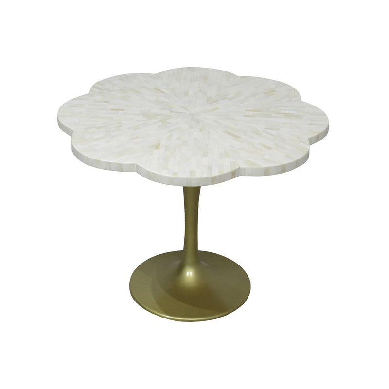 DARWIN SIDE TABLE BONE TOP,  TULIP BASE, BASE IN BRASS