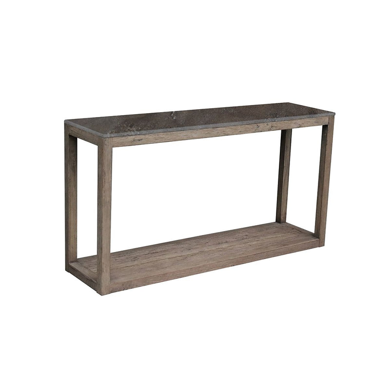 CONSOLA CON TOPE DE PIEDRA AZUL CON BASE ACABADO DE MADERA