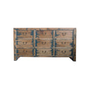 GABINETE EN ACABADO DE MADERA NATURAL Y AZUL