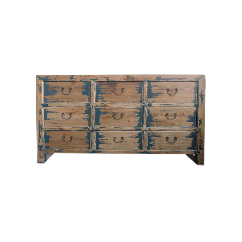 GABINETE EN ACABADO DE MADERA NATURAL Y AZUL