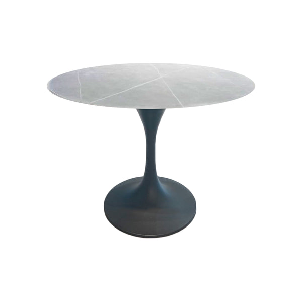 MESA DE COMEDOR CON TOPE DE CERAMICA GRIS Y BASE GRIS